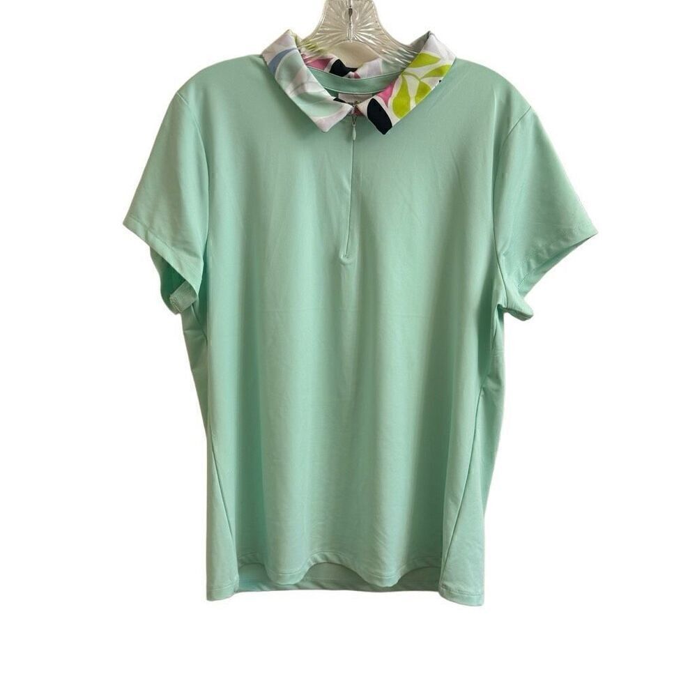 Tommy Bahama Golf Women’s Polo Quarter Zip Short Sleeves Tropical Collar Mint XL